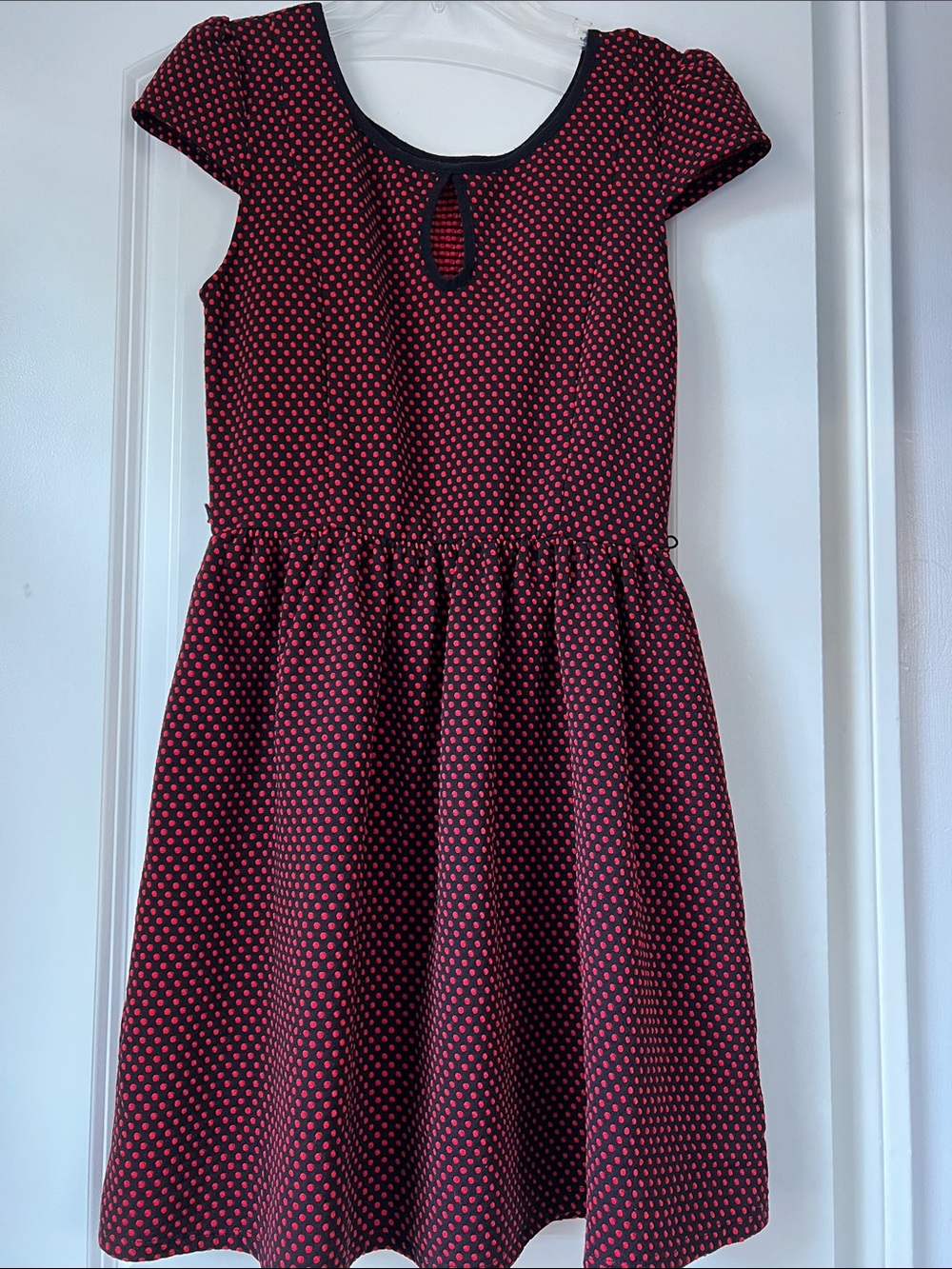 Red and Black Dot Fit-and-Flare Dress